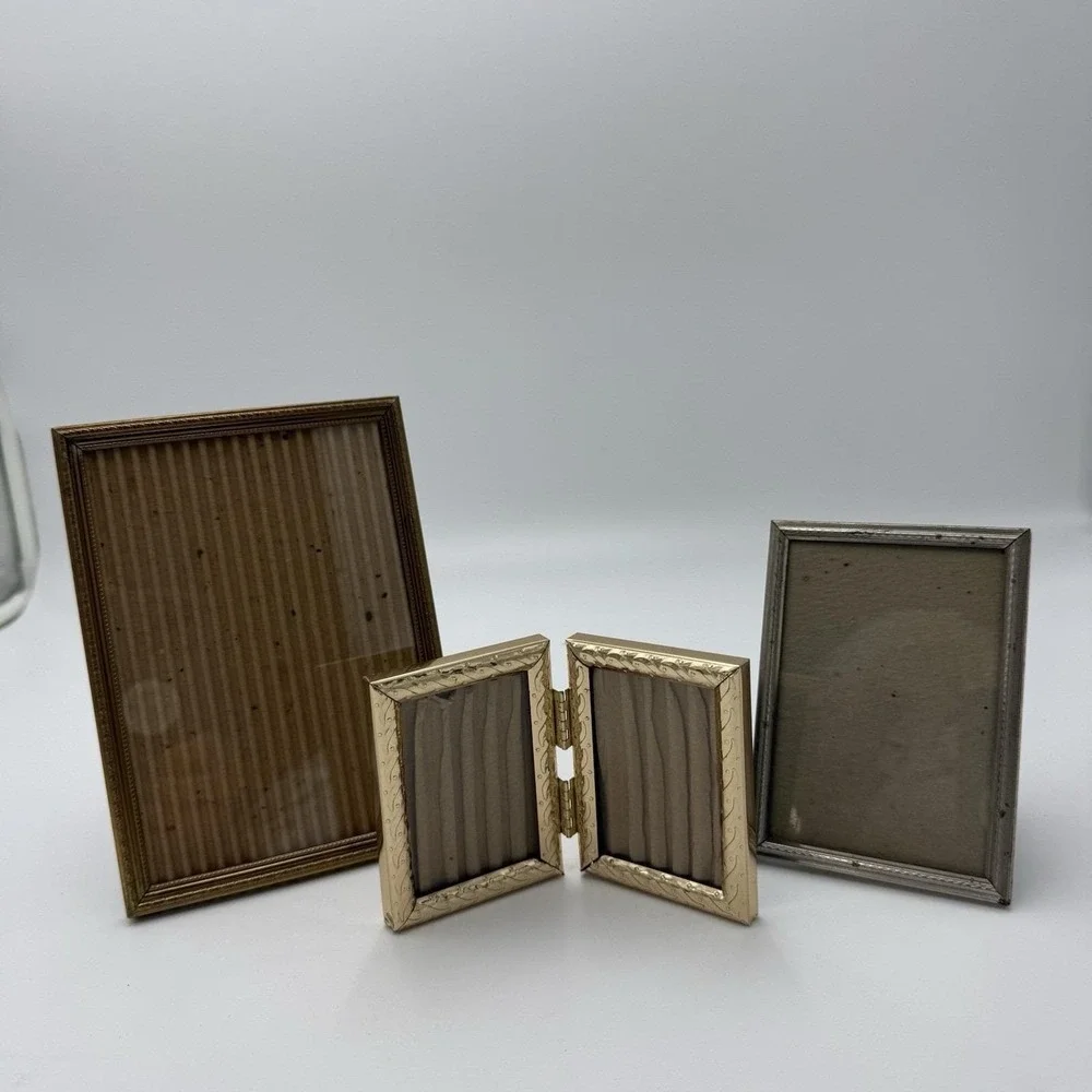 Lot 3 Vintage Gold Metal Picture Frame Ornate Bifold Wall Gallery Table Stand